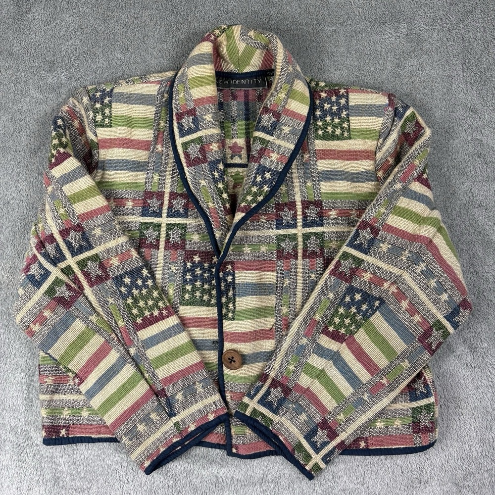 New Identity Tapestry Jacket Multicolor Flag Women Size L Unique Pattern
